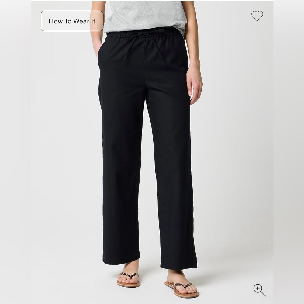 NWT J Crew Linen Cotton Blend Slim Wide Leg Drawstring Pants Black Women's 2